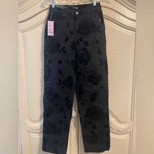 Wild Fable Black Straight Leg Jeans with Velvet Flower Finish